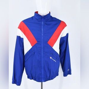 Vintage Champion 1990s Windbreaker Track Jacket Vented Nylon Embroidered Mens M